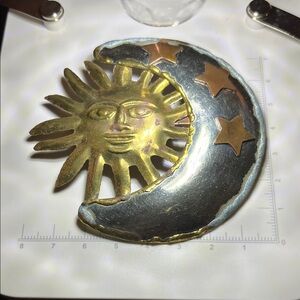 Vintage Gold and Silver tone Sun Moon Brooch pendant clasp transform necklace.